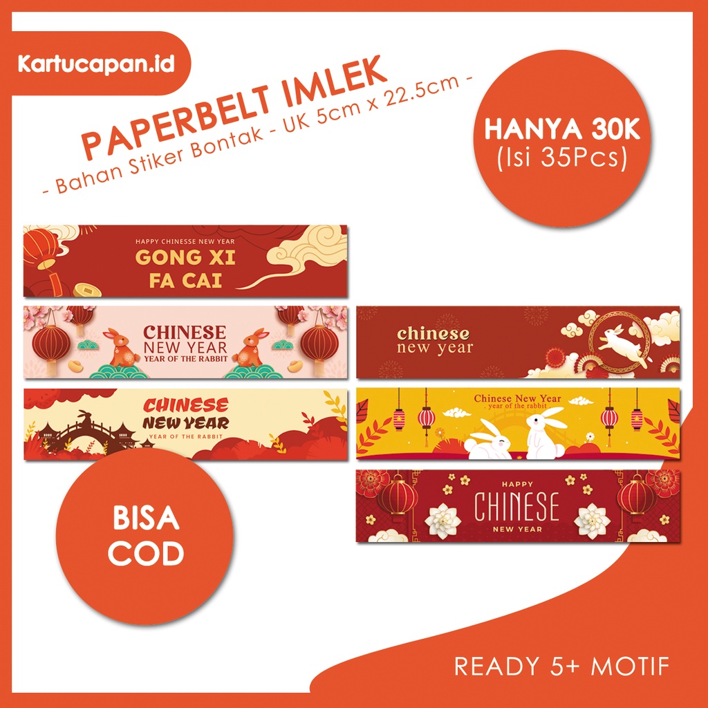 

(ISI 35PCS) Paper Belt Imlek Custom | Packaging Sleeve Free Design | Label Hampers Chinese New Year Packaging | Paper Sleeve | Label Segel Box Imlek