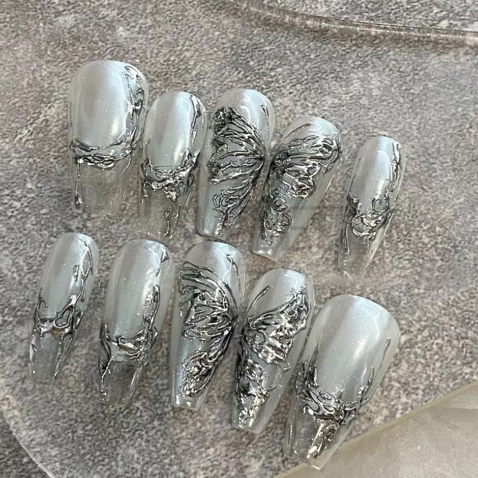 [Harga Grosir] 1lembar 3D Metalik Shiny Glitter Butterfly Ink Desain Bulan Gaya Gelap Hitam Stiker Kuku Charms Heart Lock Sword Nail Art Manicure Tool