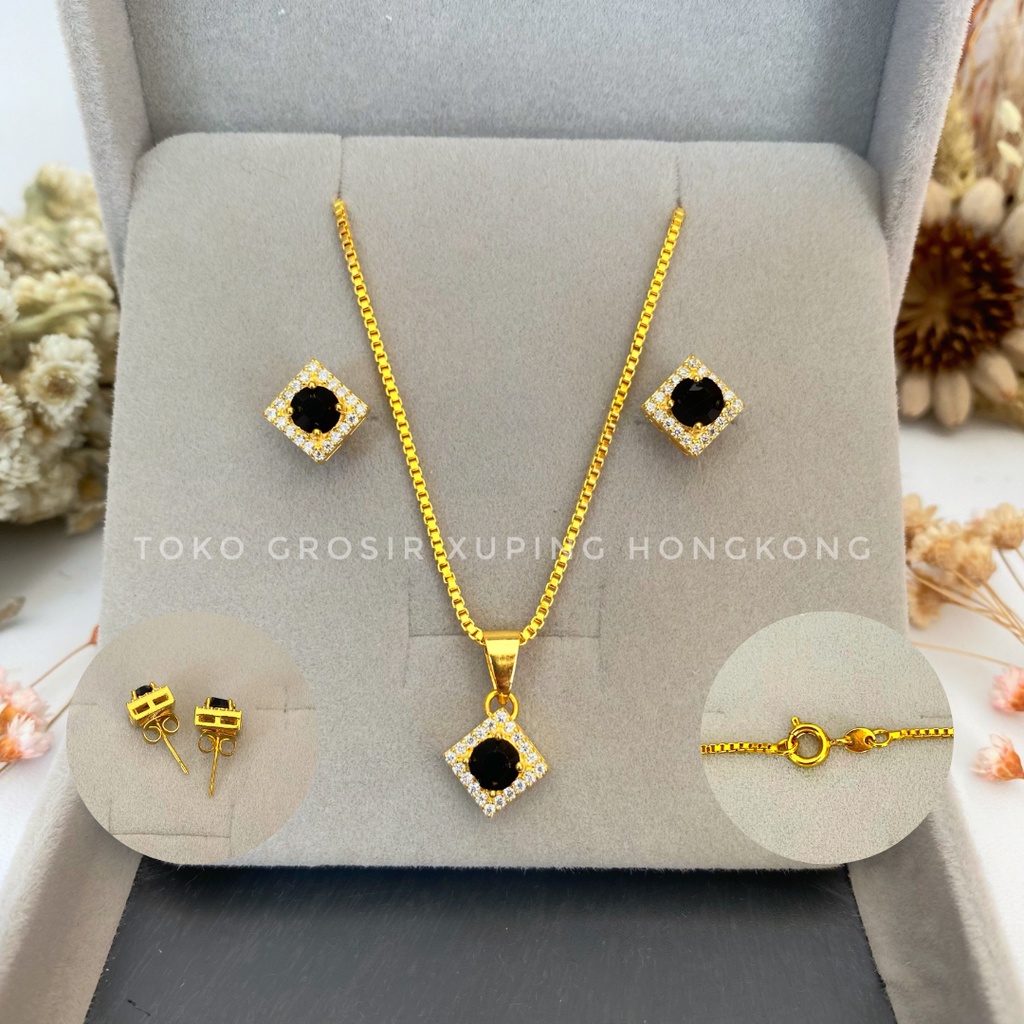 Set Perhiasan Xuping Hongkong Lapis Emas Hongkong Permata Batu Zicron Asli Set Perhiasan Titanium Se