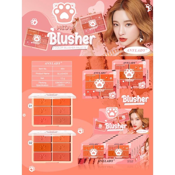 Blush On Anylady Meow 6 Color Palette 964