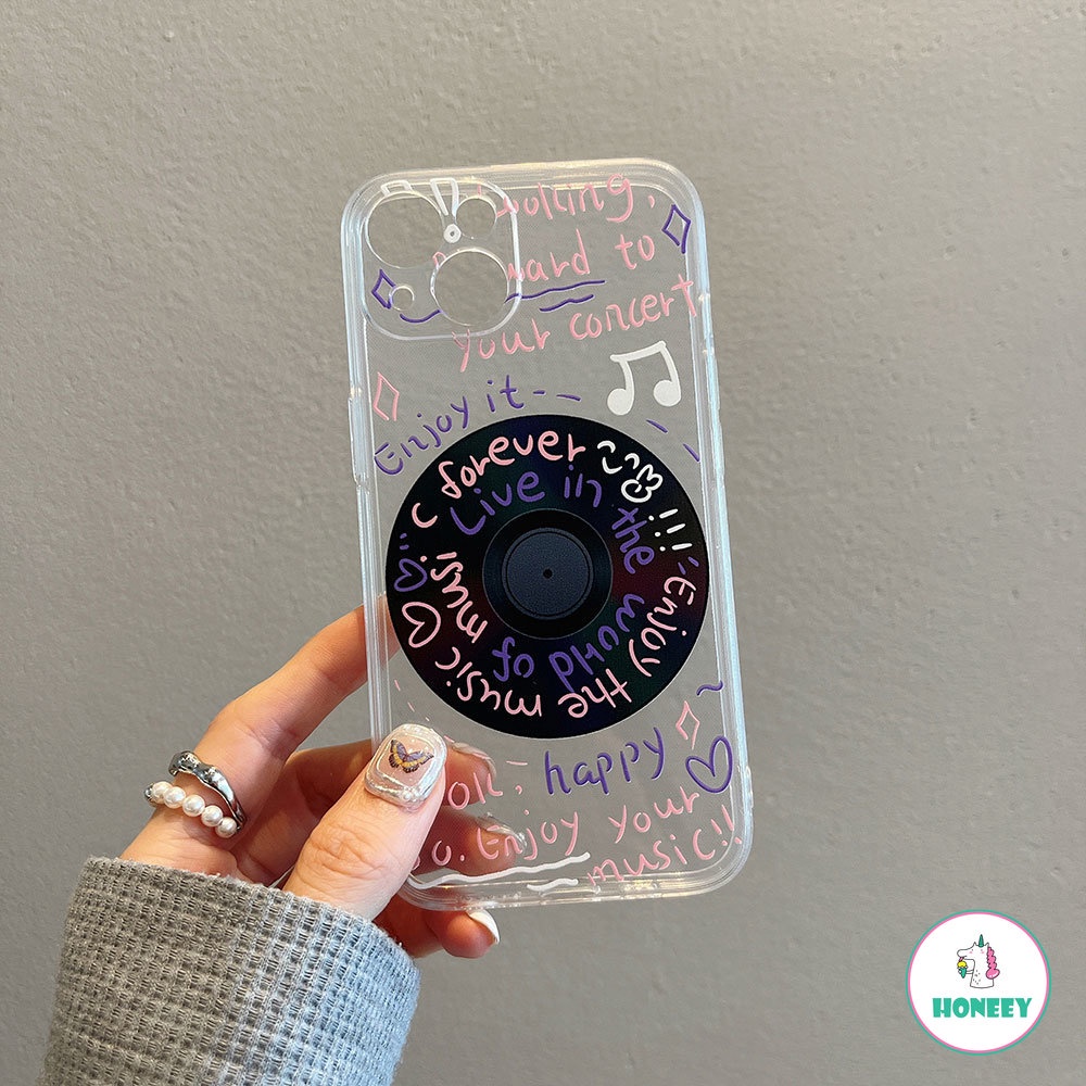 Soft Case TPU Shockproof Motif Graffiti / CD Musik Untuk IPhone 7Plus 8Plus X XS XR 14 / 13 / 12 / 11 Pro Max