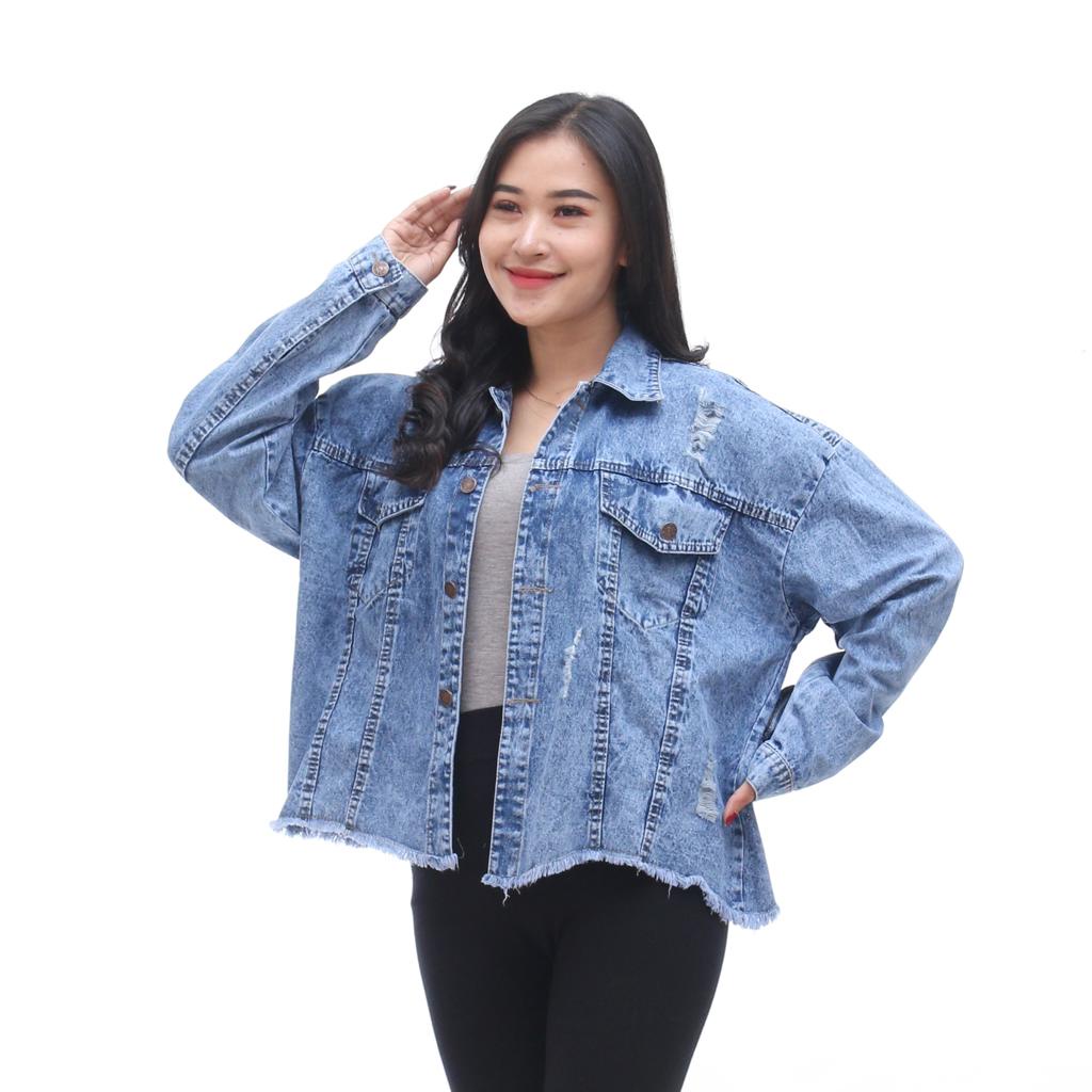 Jaket Jeans Over Size Wanita / Jaket Jumbo / Jaket Jeans Wanita Ripped Rawis