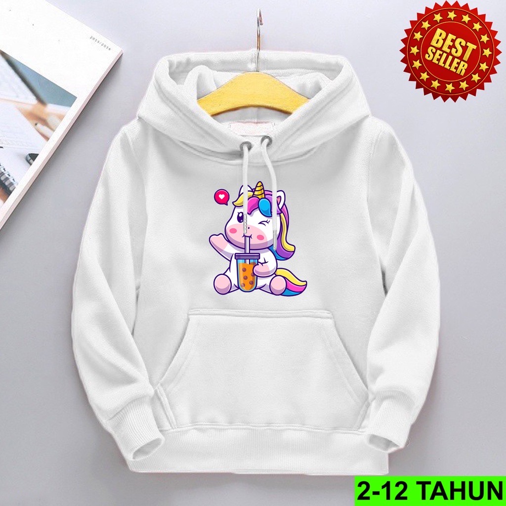 LOVE BOBA UNIC0RN Jumper Hoodie Anak II Jaket Hoodie Anak Viral Bahan Fleece Size M - XL ( Laki Laki &amp; Peremepuan )