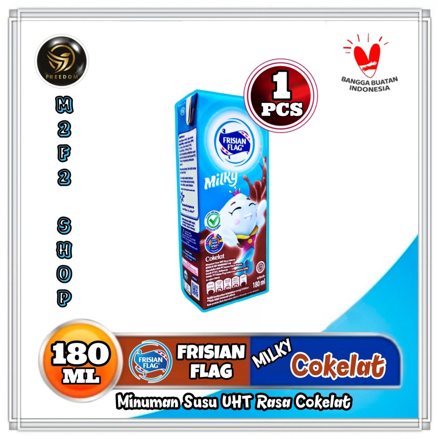 Frisian Flag Susu Bendera Cair Milky Zuzhu Kotak UHT Rasa Cokelat | Chocolate - 180 ml (Kemasan Satu