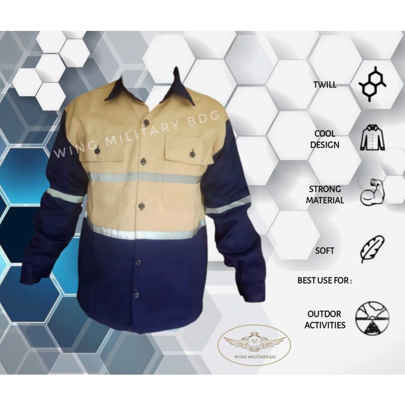kemeja safety scotlight two tone termurah free bordir k3 dan bendera