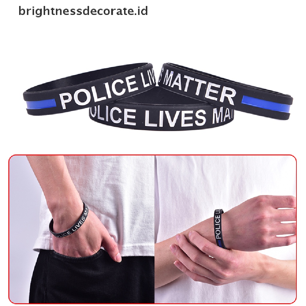 [Birth] Fashion Style Police Lives Matter Wristband Gelang Karet Garis Biru Tipis Hitam [ID]