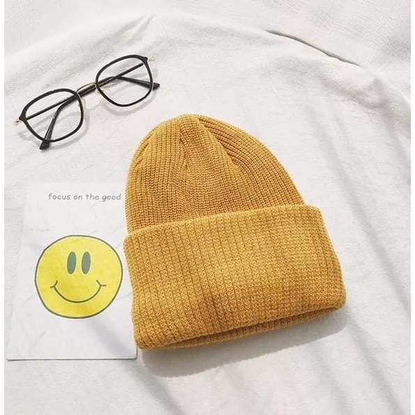 Kupluk Polos Beanie hat Pendek Tebal wol short Beanie Polos Pria dan Wanita bayar di tempat