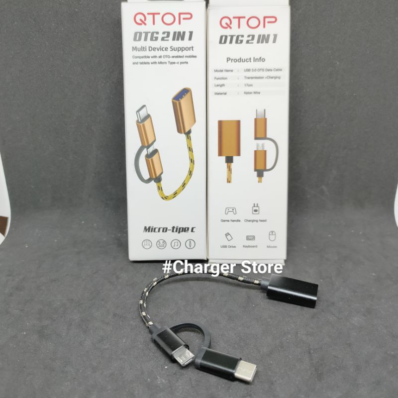 Kabel OTG QTOP 2 in 1 Micro Type C Multi Device Support 17Cm