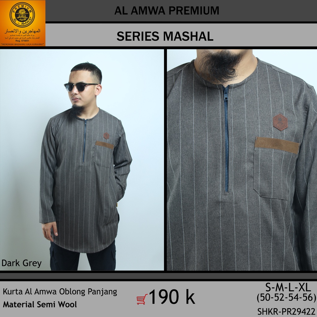 Kurta Series Mashal by Al Amwa Premium - Kurta Lengan Panjang Kerah Oblong - Kurta Pakistan Lengan P