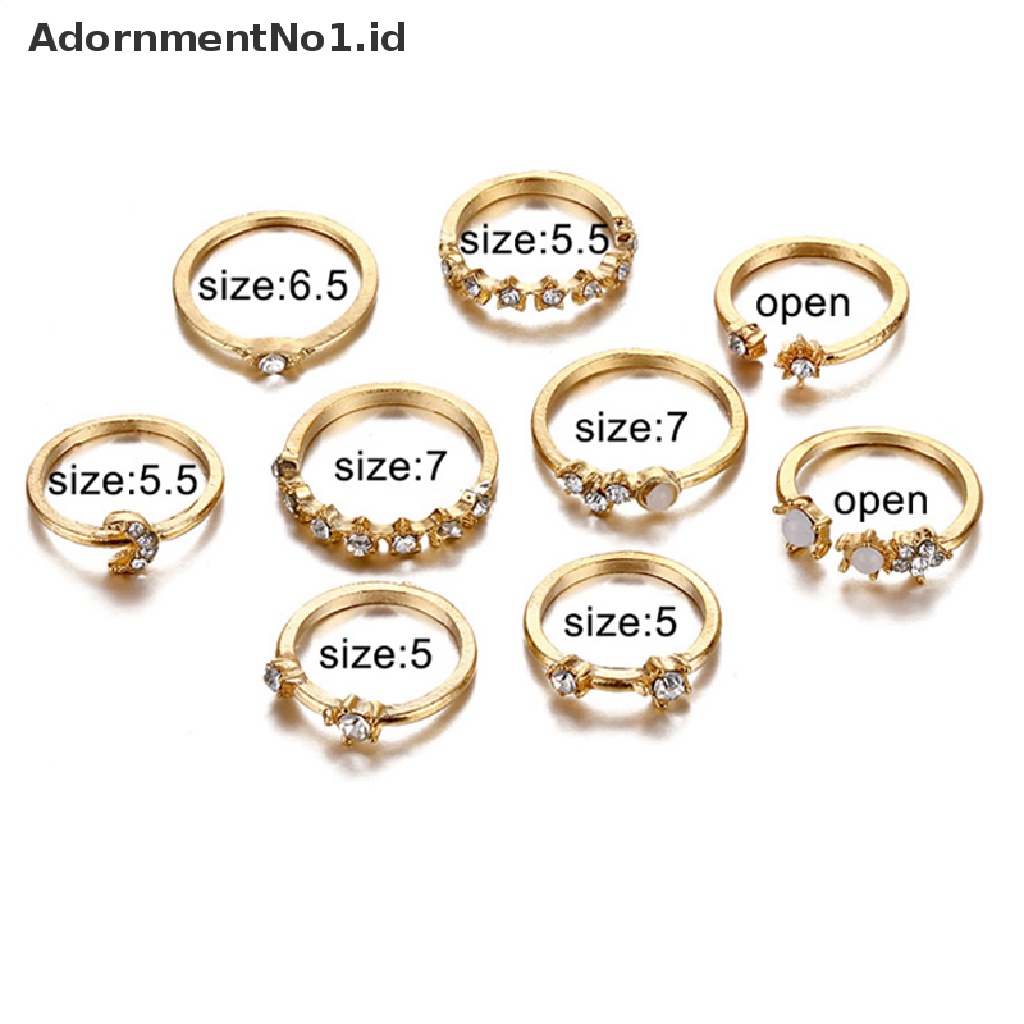 [AdornmentNo1] 9pcs Vintage Kristal Bintang Bulan Cincin Set Wanita Boho Jari Cincin Fashion Perhiasan [ID]