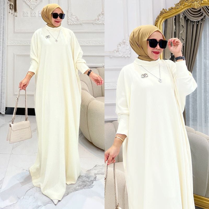 Helwa Kaftan Gamis Putih Jumbo Ld120 cm (FREE BROSS) Dress Kondangan Gamis Pesta Mewah Elegan Baju Wanita Kekinian Lengan Panjang