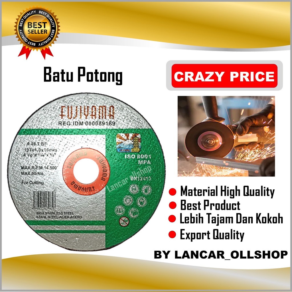 Mata Gerinda Batu Potong Besi Stainless / Cutting Wheel Batu Potong Gerinda 4 Inch 107 x 1.0 x 16 MM
