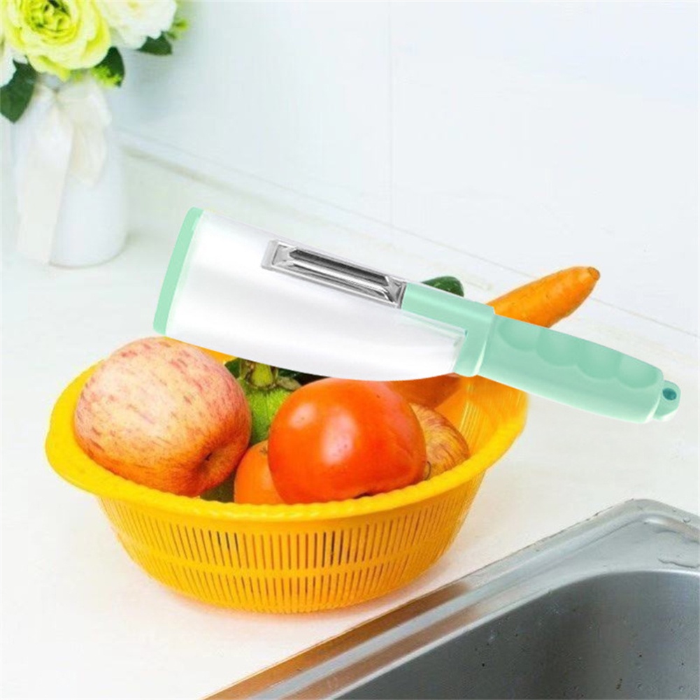 ღ Jenis Penyimpanan Mengupas Pisau Buah Scratcher Handheld Planer Cutter Multifungsi Alat Pengupas Sayuran dengan Penyimpanan Tabung Stainless Steel Dapur Rumah Tangga alat