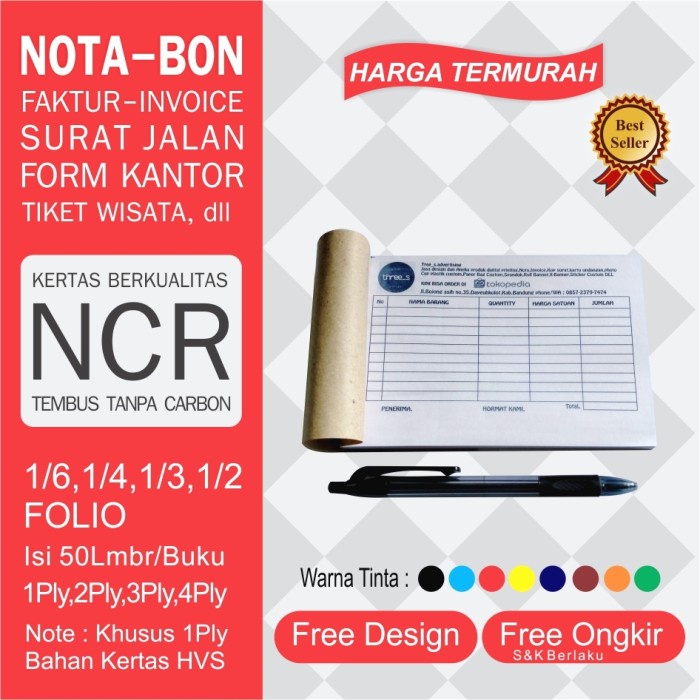 

+++++] CETAK NOTA/BON/INVOICE 1RIM NOMORATOR Pertorasi