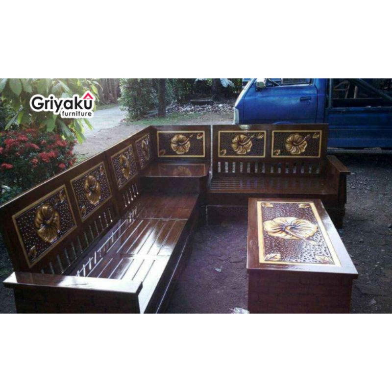 Kursi Tamu Sudut Jati Ukir / Furniture Jati / Mebel Jati