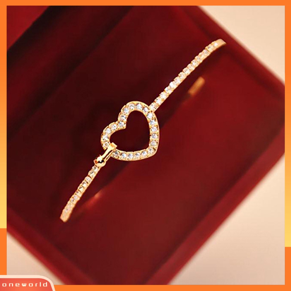 {oneworld} Slim Bangle Cinta Hati Pesona Mewah Golden Kristal Berlian Imitasi Gelang Slim Bangle Untuk Wanita