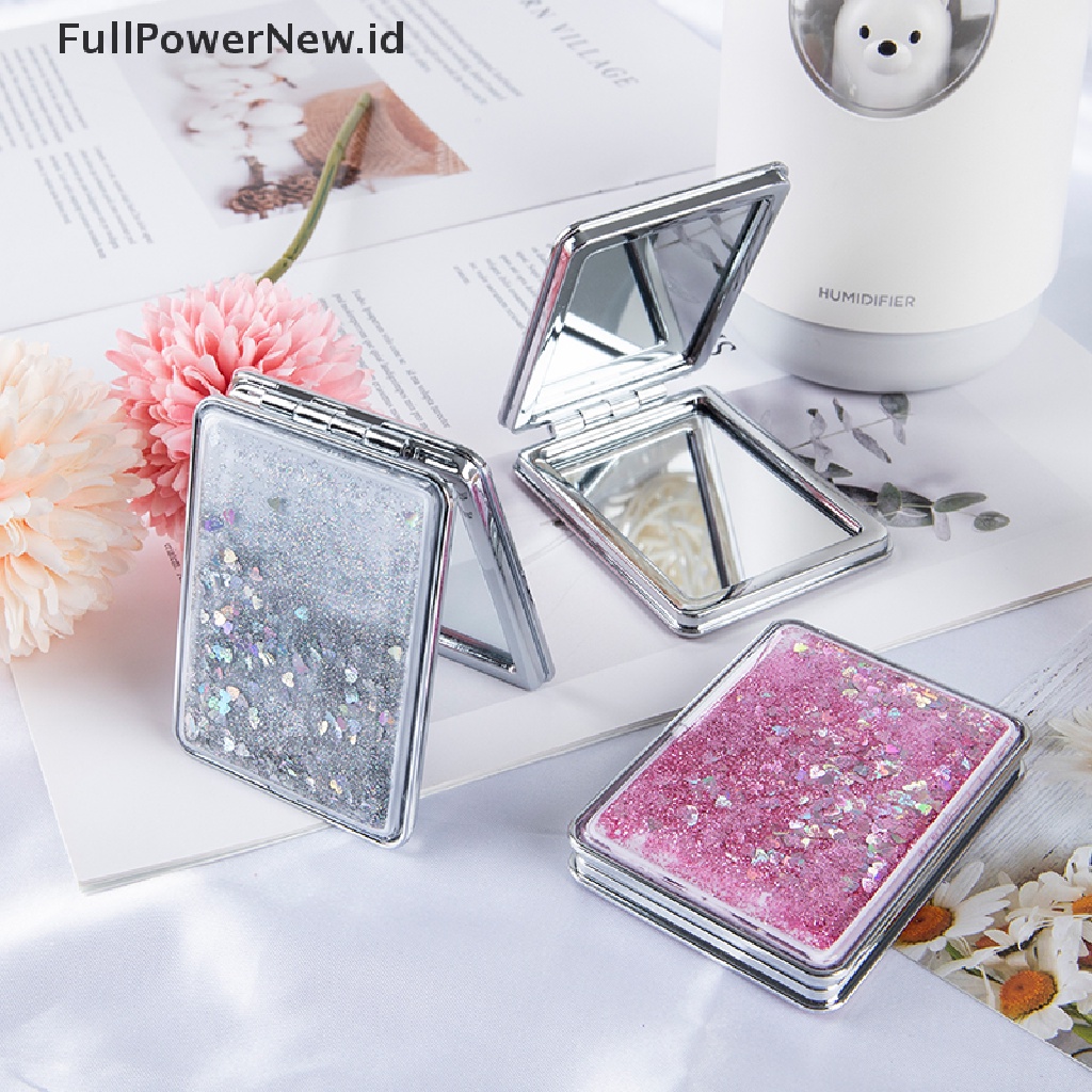 Power Mini Pocket Makeup Mirror Cermin Compact Kosmetik Kreatif Dengan Pasir Mengalir ID