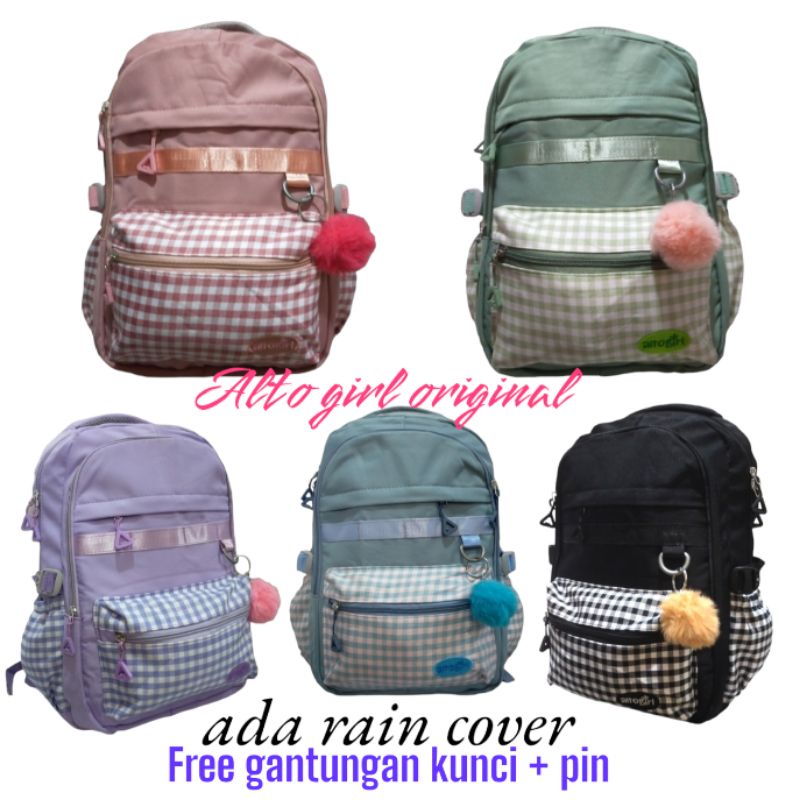 Tas ransel backpack anak perempuan alto girl free rain cover free gantungan kunci