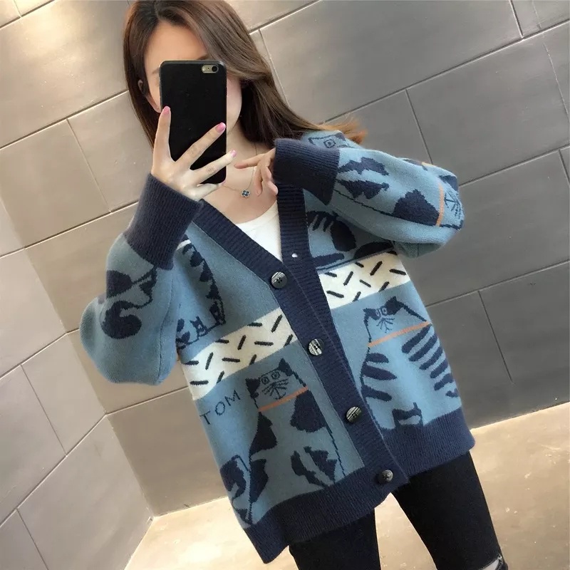 TokoMilkan - Cardigan Rajut Wanita Premium Kitty Cardy Motif Kucing | Cardy Rajut Cewek KOMPUTER