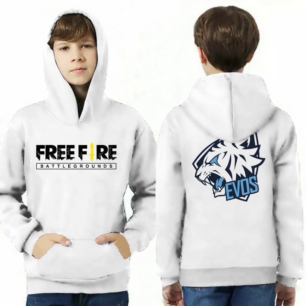 Jumper Hoodie Anak  FREEFIRE EVOS II Jaket Hoodie Anak Viral Bahan Fleece Sz M - XL ( Laki Laki &amp; Peremepuan )