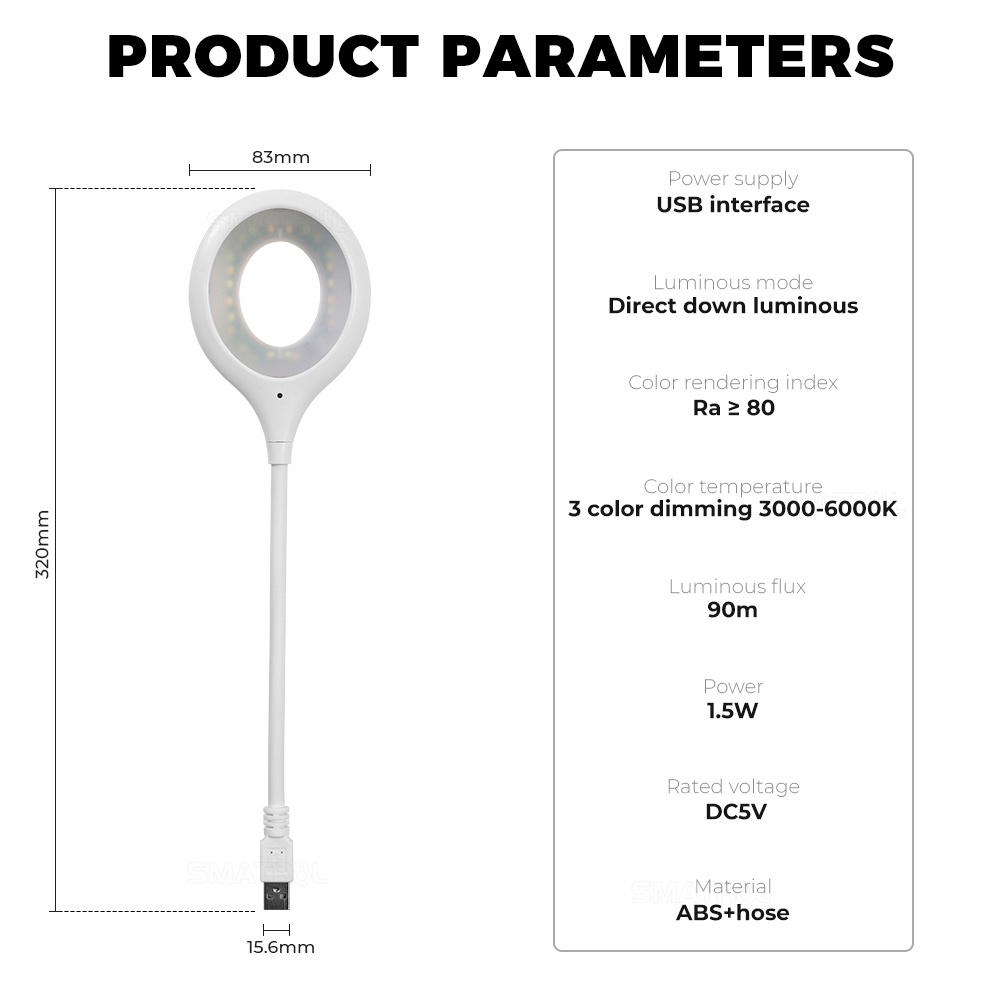 ZOLELE Lampu Malam Baca Belajar Perlindungan Mata LED Desktop Kontrol Suara Cerdas USB Langsung Colok Lampu Portabel 3 Warna Pintar Lamp VL1