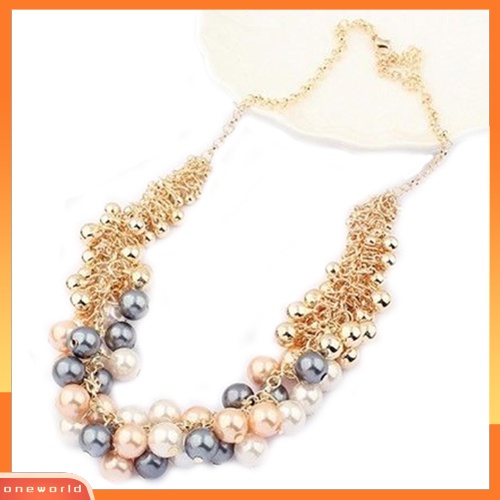 {oneworld} Wanita Fashion Multilayer Mutiara Imitasi Choker Kerah Bib Statement Chain Necklace