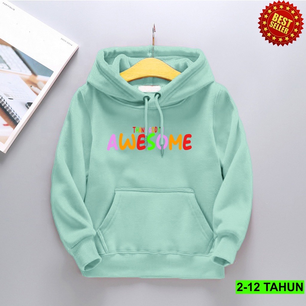 Jumper Hoodie Anak  AWESOME II Jaket Hoodie Anak Viral II Sweater Hoodie Kids Sz M - XL ( Laki Laki &amp; Peremepuan )