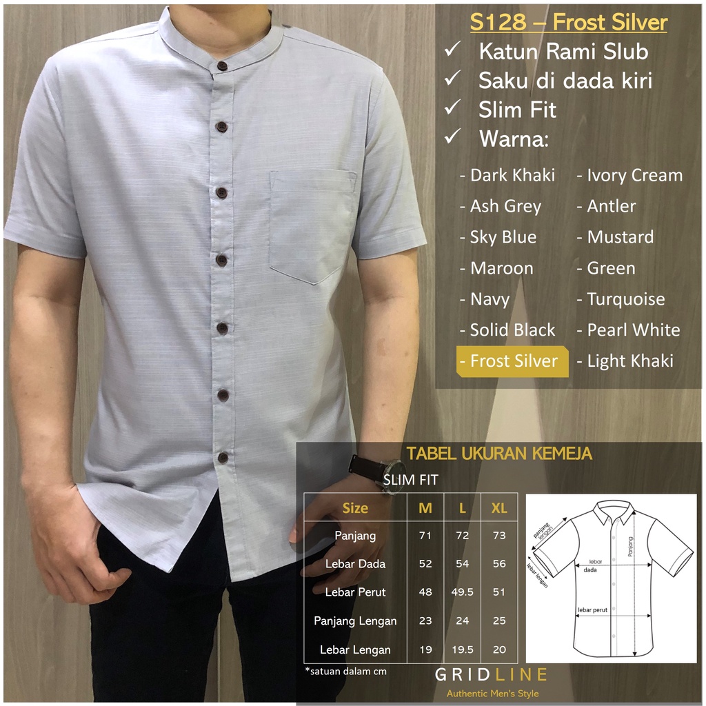 [GRIDLINE - S128 Colorful Premium Koko Series Part 2] Kemeja Koko Pria Slimfit Polos Katun Rami High Quality Adem Tebal Premium Berkualitas Kerah Sanghai M-XXL