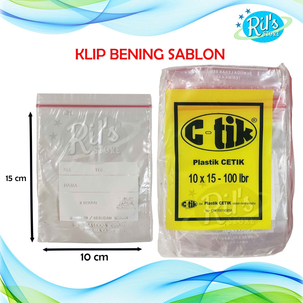 

Plastik Klip Obat Bening Sablon 10x15cm C-Tik / Ziplock Bening Sablon 10 x 15 cm