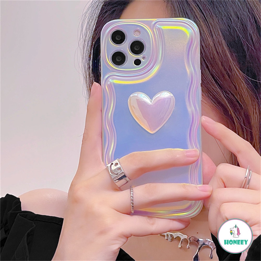 Ins Soft Case TPU Motif Hati 3D Untuk IPhone 14 13 12 11 Pro Max