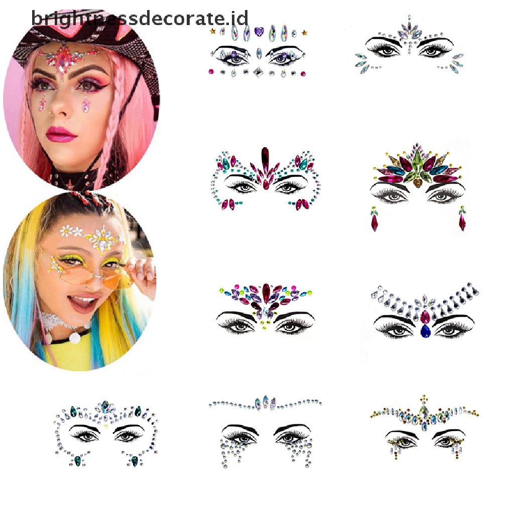 [Birth] 3d Rhinestones Stiker Wajah Tato Sexy Makeup Pesta Glitter Woman Face Jewels  [ID] Baju Kaos Distro Pria Wanita Lengan Panjang [ID]