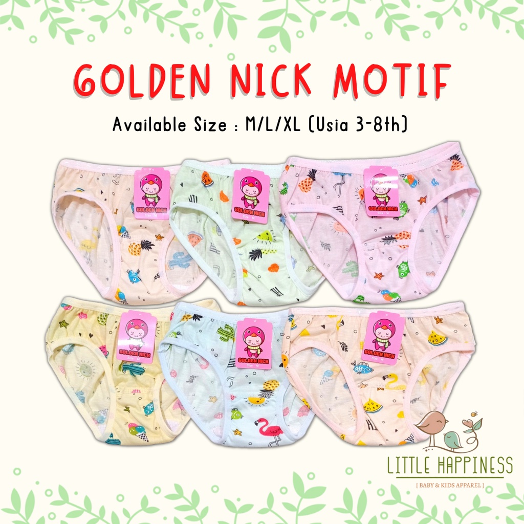 3 PCS GOLDEN NICK Celana Dalam Anak Katun Halus Polos dan Motif