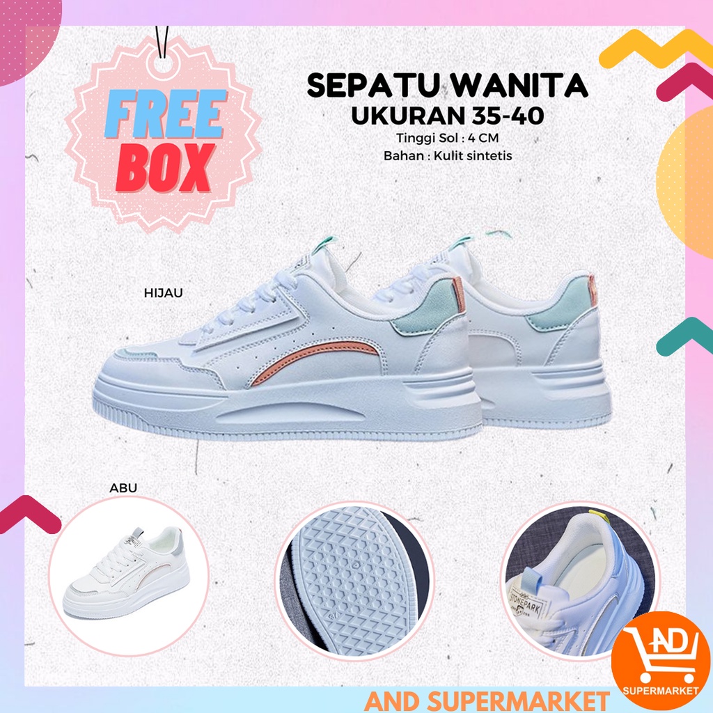 AND / COD / Sepatu Sneakers Wanita Import Sepatu Putih Wanita Tali Sneakers Jalan Cewek Sepatu Sport Perempuan SPT-23