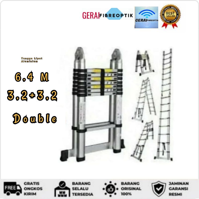 Tangga Lipat Aluminium Teleskopik 6,4 Double (3,2+3,2) 6,4M