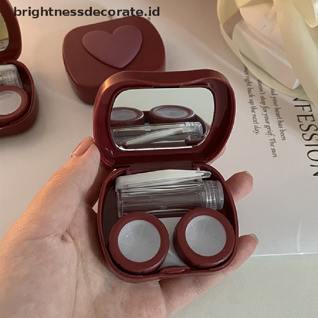 [Birth] Kotak Kontak Lensa Sederhana Desain Hati Travel Lens Box Set Dengan Cermin Mata Lensa Tempat Wadah Tempat Kontak Kosmetik Contact Lens [ID]