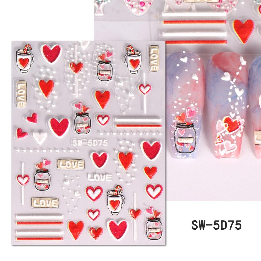 Mxbeauty Stiker Kuku Hati Sweet Valentine Day Nail Art Love Heart 5D Relief Nail Art Dekorasi
