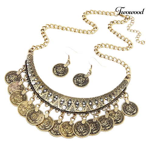 Twowood Women's Vintage Style Choker Kalung Kait Anting Pernyataan Set Perhiasan