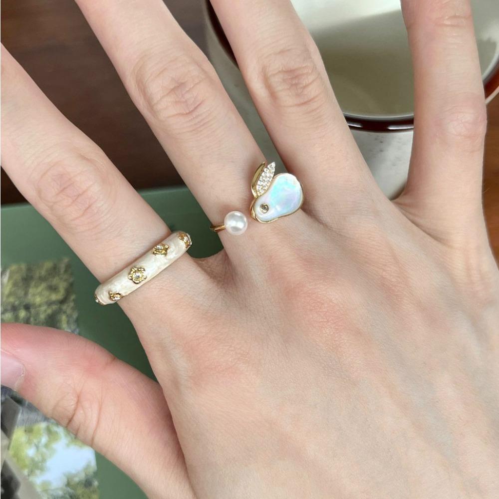 Mxbeauty Wanita Cincin Terbuka Lucu Mutiara Tidak Teratur Untuk Gadis Imitasi Giok Kepribadian Retro Korea Style Rings