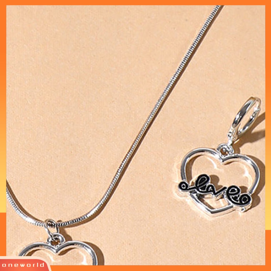 [oneworld] Set Kalung Eye-catching Bahan Alloy Pengerjaan Halus Bentuk Hati Cincin Telinga Menjuntai Set Untuk Harian