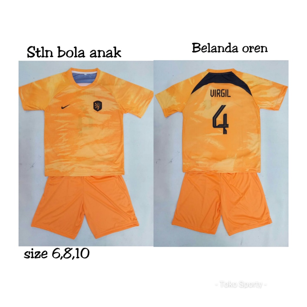 Kaos sepakbola anak laki-laki belanda home virgil van dijk jersey soccer baju celana setelan t-shirt outfit jersy futsal seragam klub kostum olahraga pakaian print apparel multi jersi sport holland