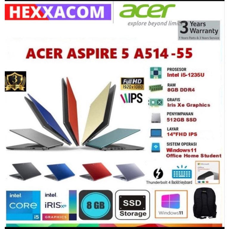 ACER ASPIRE 5 SLIM A514 55 537X - I5 1235U 8GB 512SSD