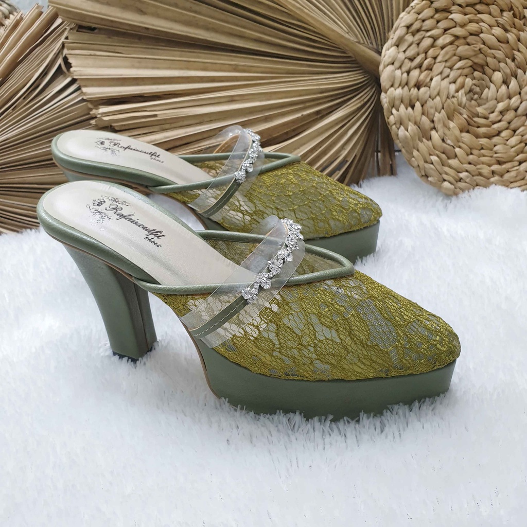 Sepatu wedding pesta cantik azwa hijau olive 10cm