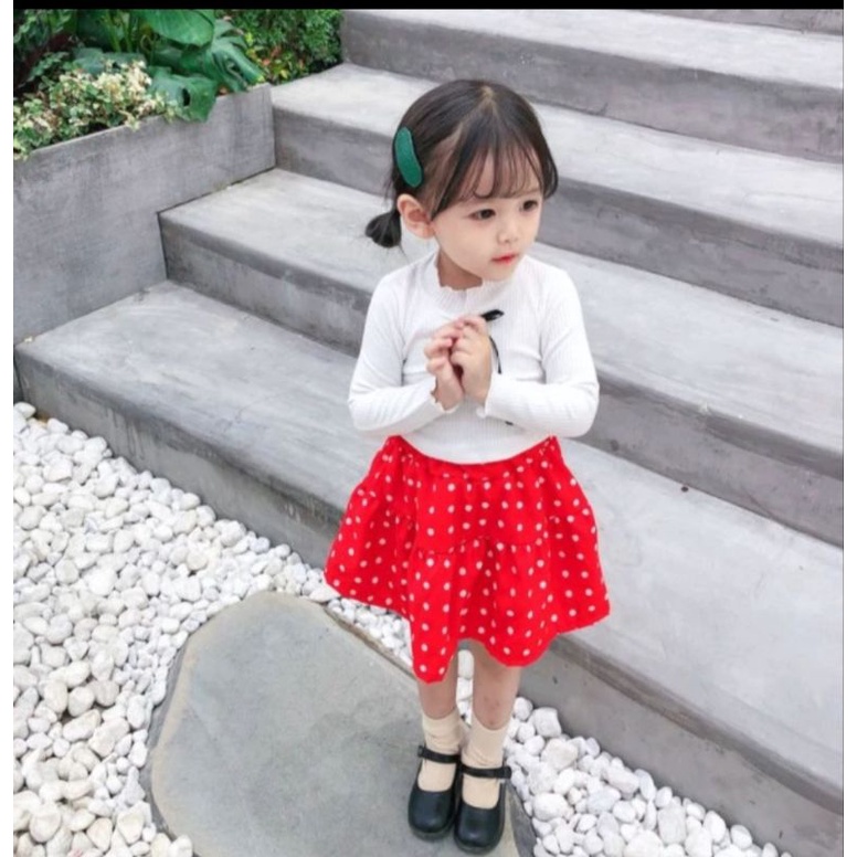 Polkadot Set Atasan Putih Anak Perempuan Rok Polkadot Anak Skirt Anak