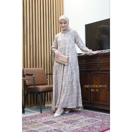Terbaru , Gamis Busui Katun Linen Los Blancos Premium , Original Kamari , Limited Stok , Gamis Casua