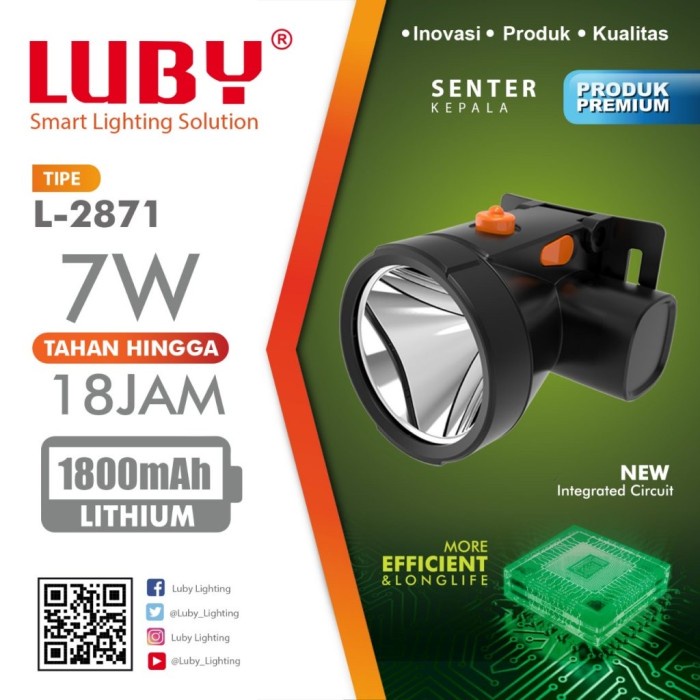 Headlamp Luby Charge Ulang senter kepala  7 Watt -  2 warna putih dan kuning