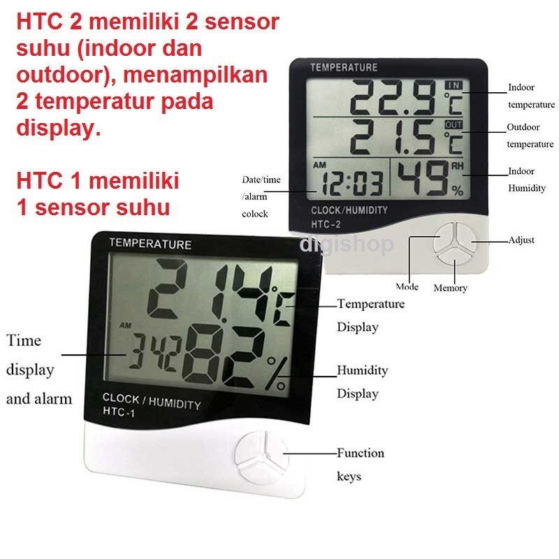 HTC-1 HTC-2 Thermometer Hygrometer Digital Higrometer Termometer Ruangan Clock Temperature Humidity