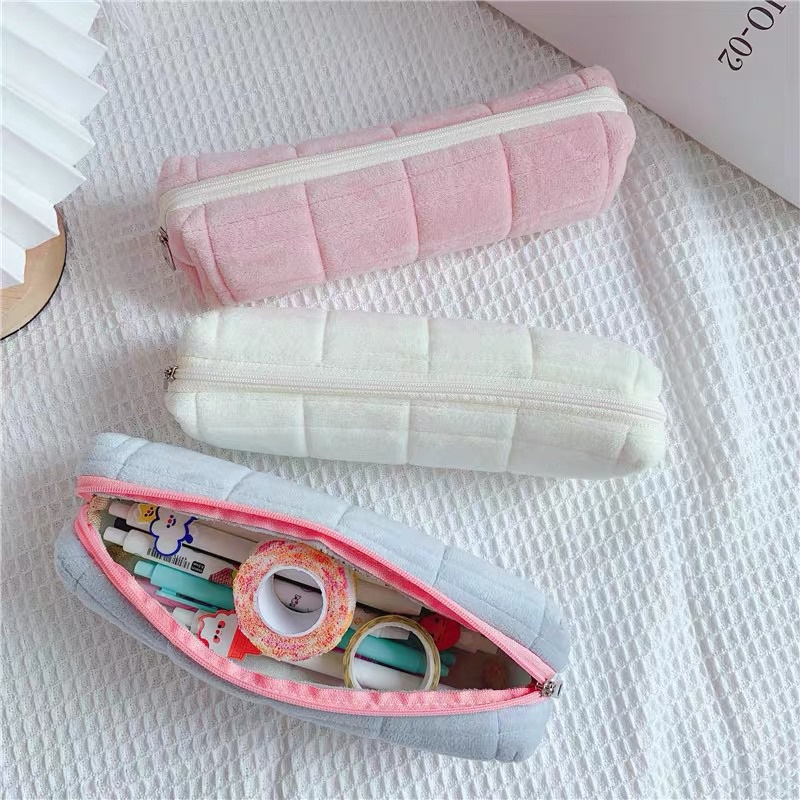 PREMIUM TEMPAT PENSIL BANTAL BULU / KOTAK PENSIL BULU HALUS MUJI STYLE / SIMPLE COLORFUL PENCIL CASE / TAS PENA KAPASITAS BESAR / TEMPAT PENSIL BULU HALUS MODEL JAHITAN KOTAK / GIFU PENCIL CASE / KOTAK PENSIL KOREA