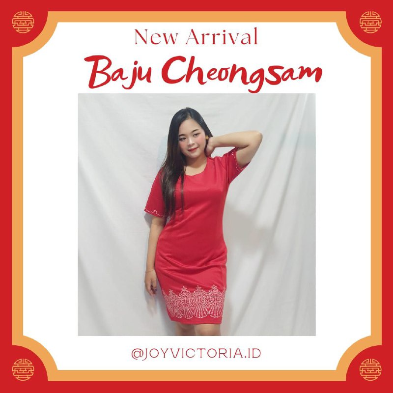 BAJU IMLEK - DRESS CHEONGSAM MERAH MOTIF MERAK CAMPUR - MOTIF POLOS