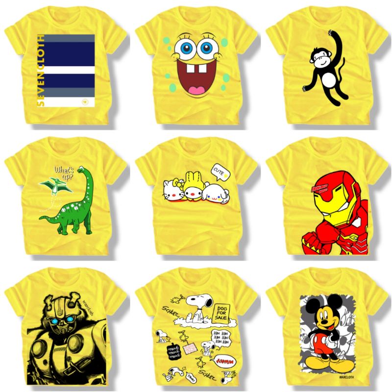 PROMO KAOS EDISI KUNING...!!!BAJU ANAK//KAOS ANAK//PAKAIAN ANAK//KAOS KARAKTER//SUPERHERO//KARTUN//REALPICT//TERLARIS//TERMURAH//USIA 1-9 TAHUN//TERLUCU//