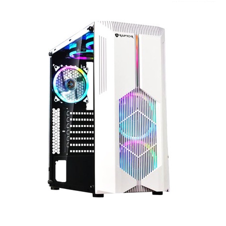 Casing Gaming Raptor 1810 White With LED Strip RGB + 2 Fan RGB